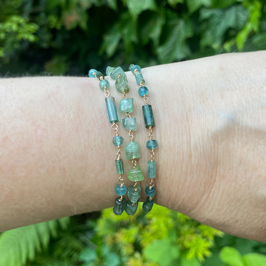 light green tourmaline nugget solid 14k gold bracelet4