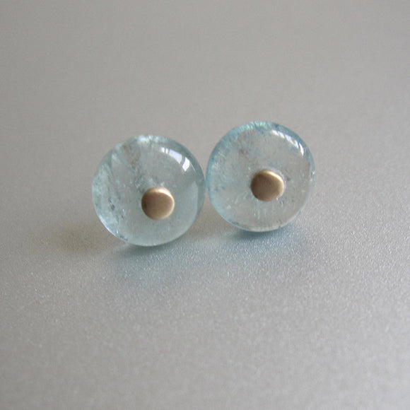 smooth aquamarine and pegged 14k gold post earrings