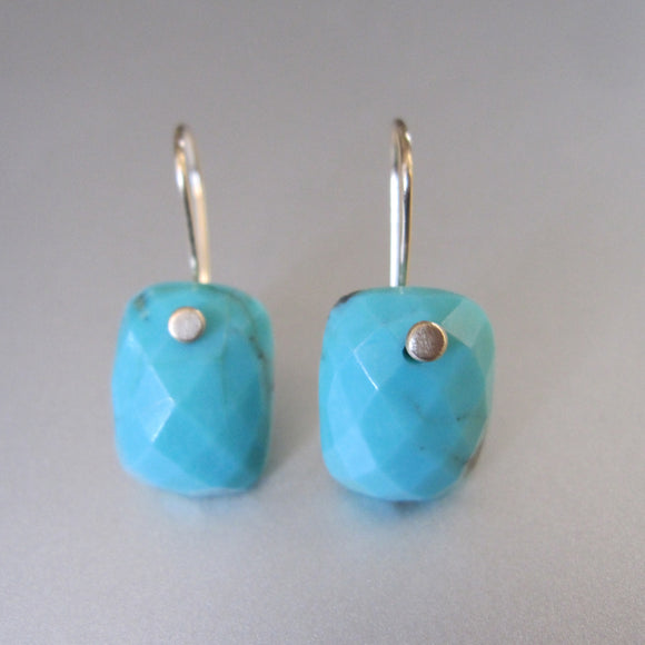 Custom Listing for Sibylle --- Chrysoprase Faceted Cushion Drops, Rutilated Quartz Oval Drops and Turquoise Faceted Cushions, Solid 14k Gold Earrings