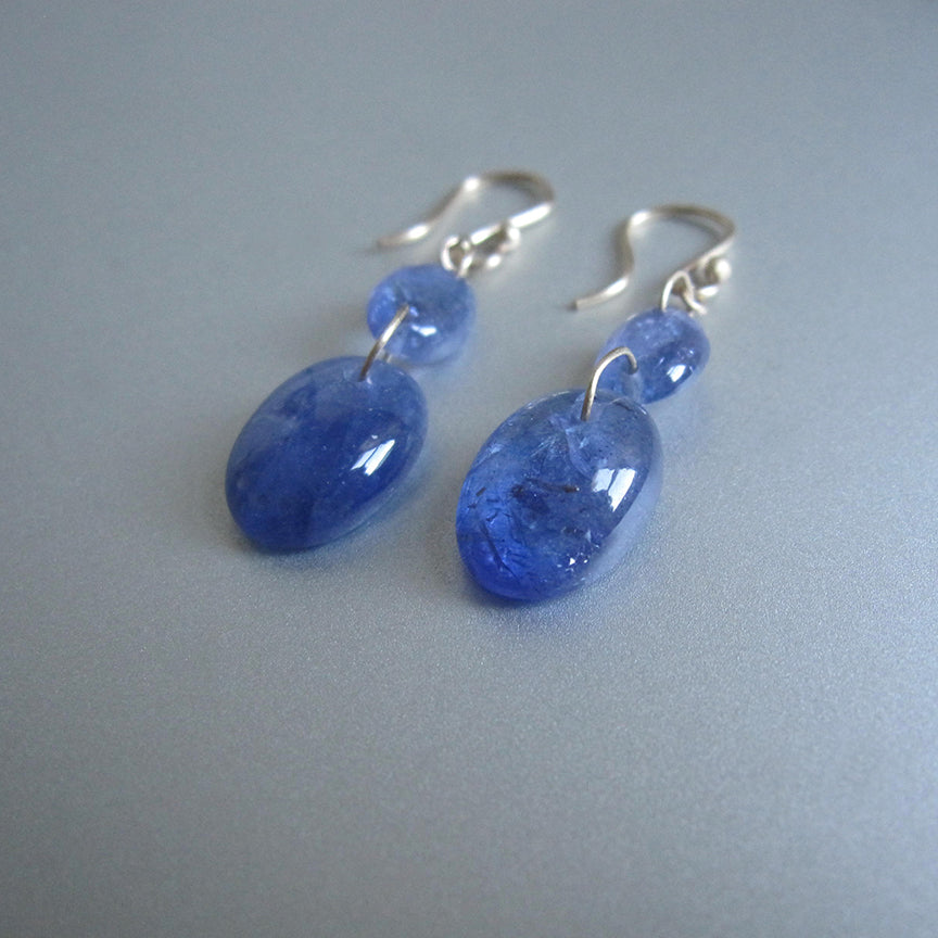 tanzanite smooth oval double drops solid 14k gold earrings