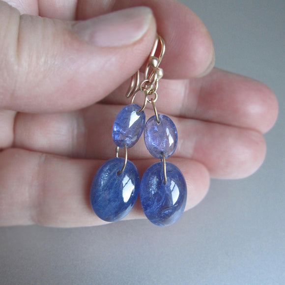 tanzanite smooth oval double drops solid 14k gold earrings