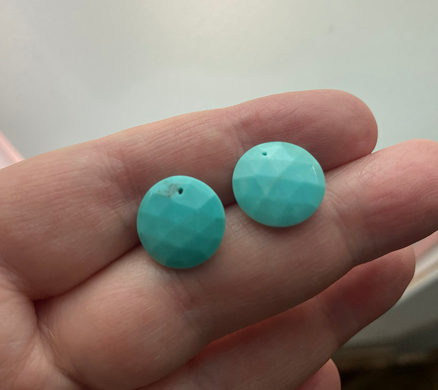 Custom Listing for Sara --- Turquoise Faceted Discs Solid 14k Gold Earrings
