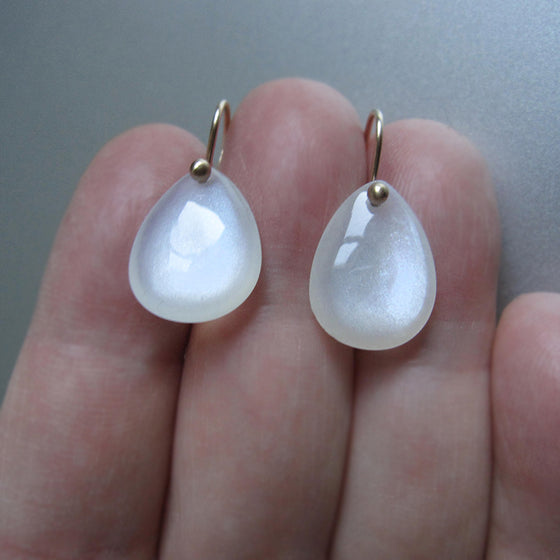 smooth white moonstone drops solid 14k gold earrings