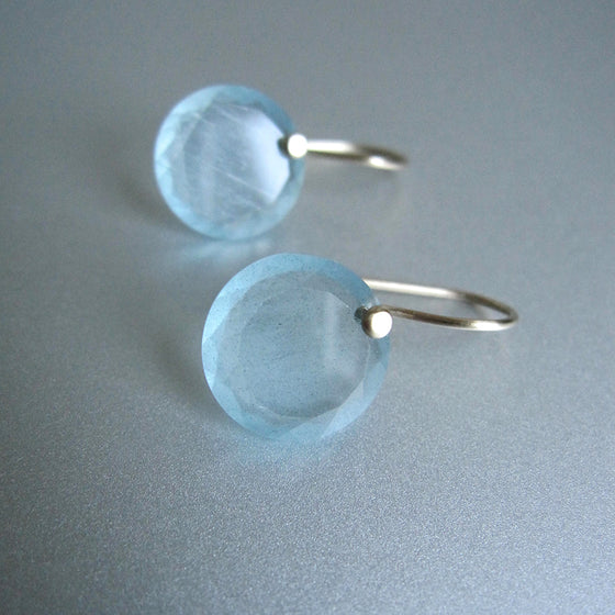 aquamarine station cut disc drops solid 14k gold earrings