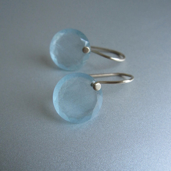 aquamarine station cut disc drops solid 14k gold earrings