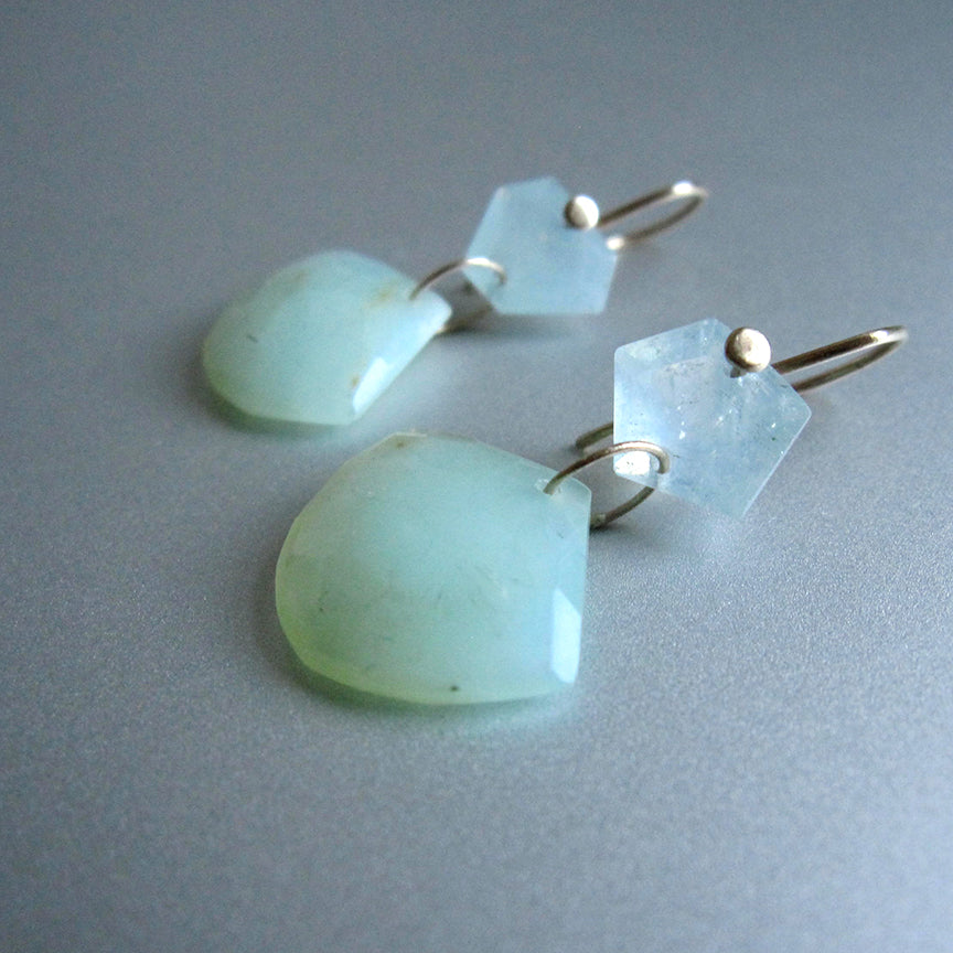 aquamarine and fan-shaped peruvian opal double drops solid 14k gold earrings2