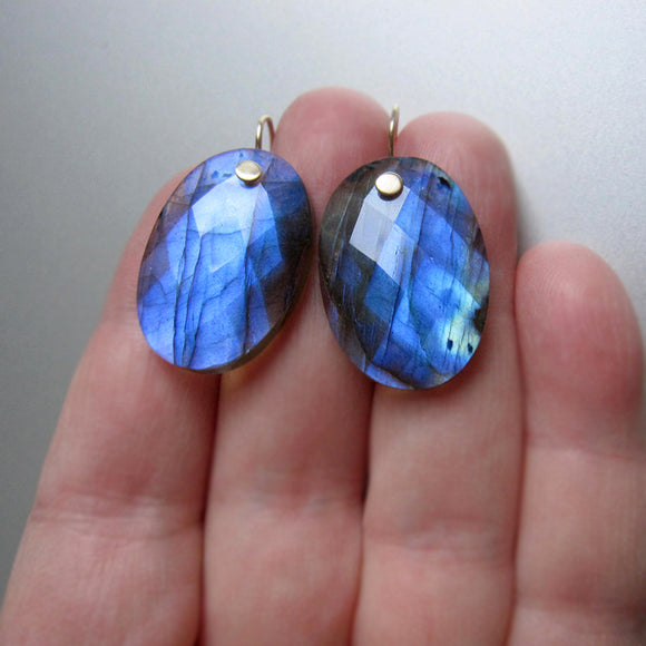 large blue labradorite faceted oval solid 14k gold earrings1