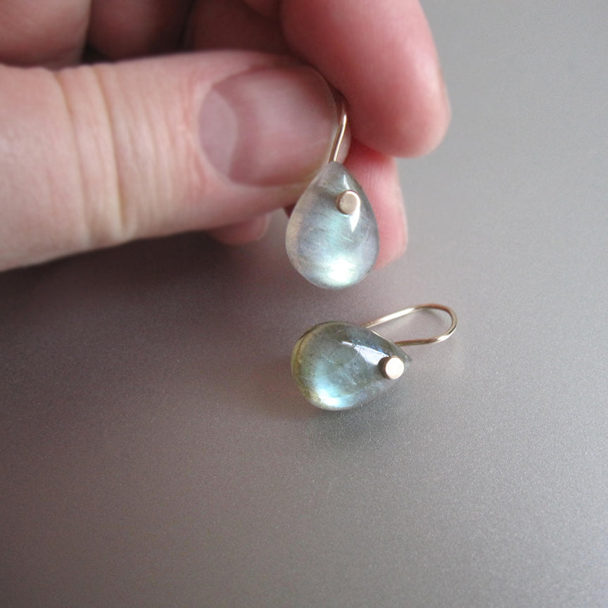 small smooth green labradorite drops solid 14k gold earrings6