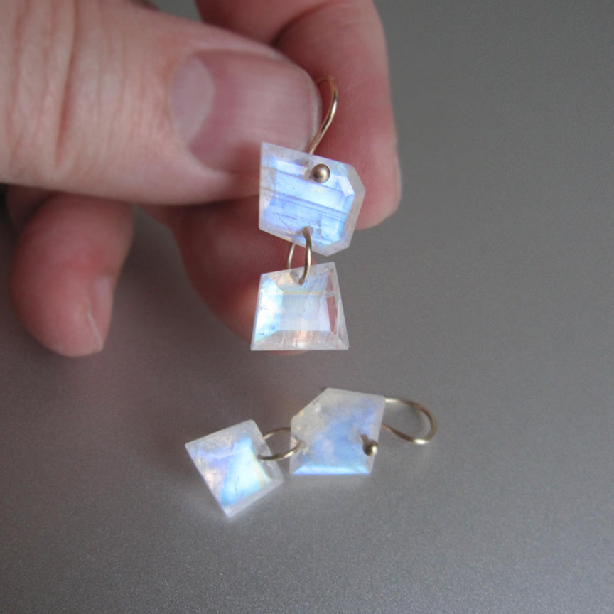 rainbow moonstone mismatched double drop solid 14k gold earrings2