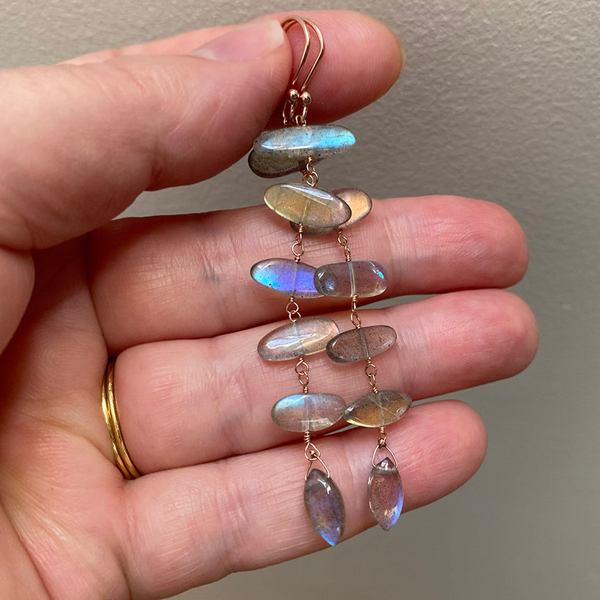 labradorite six pebble stone solid 14k rose gold earrings3