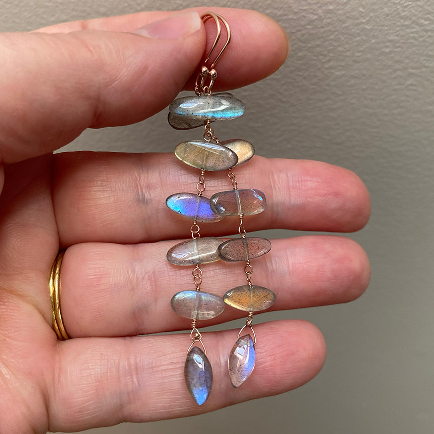 labradorite six pebble stone solid 14k rose gold earrings4
