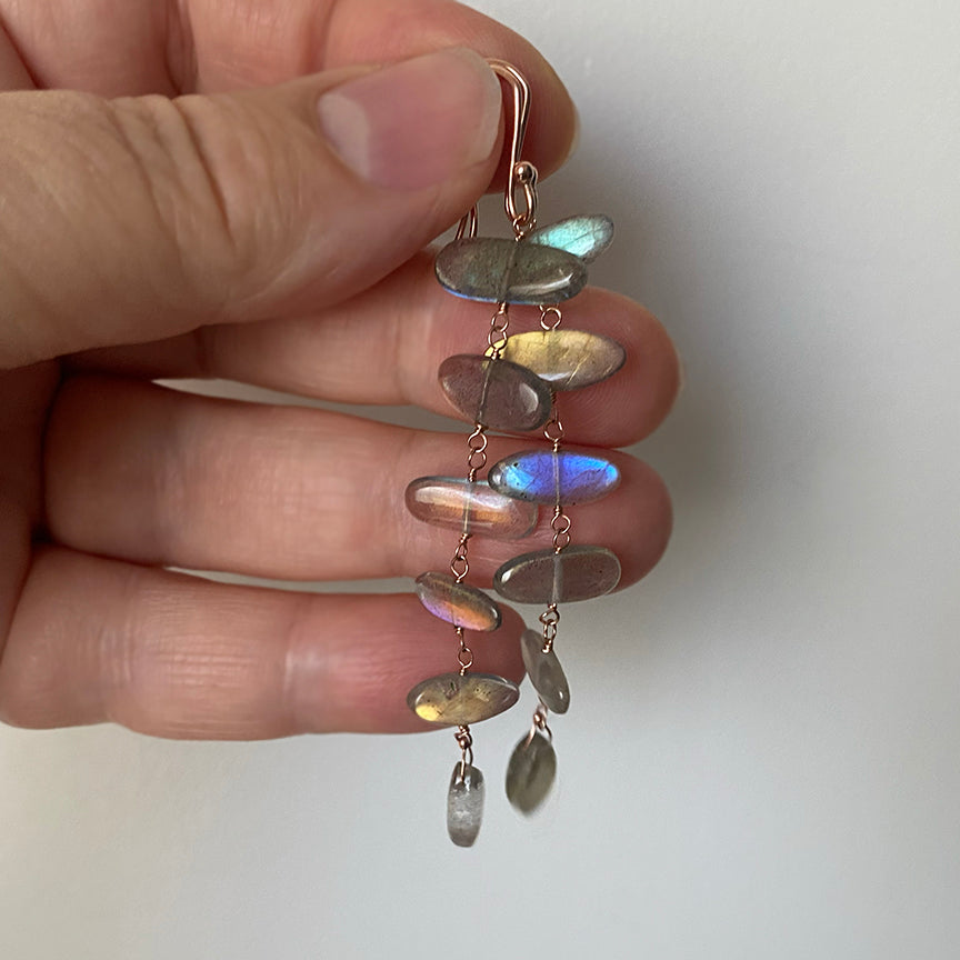 labradorite six pebble stone solid 14k rose gold earrings5