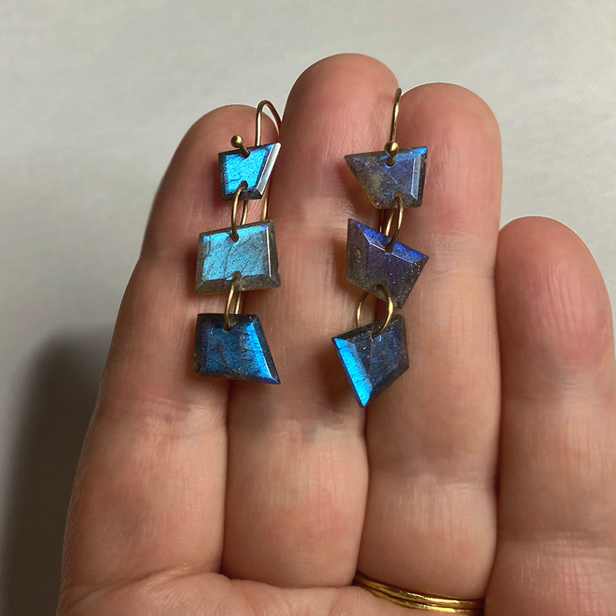 geometric mismatched blue labradorite triple drops solid 14k gold earrings2