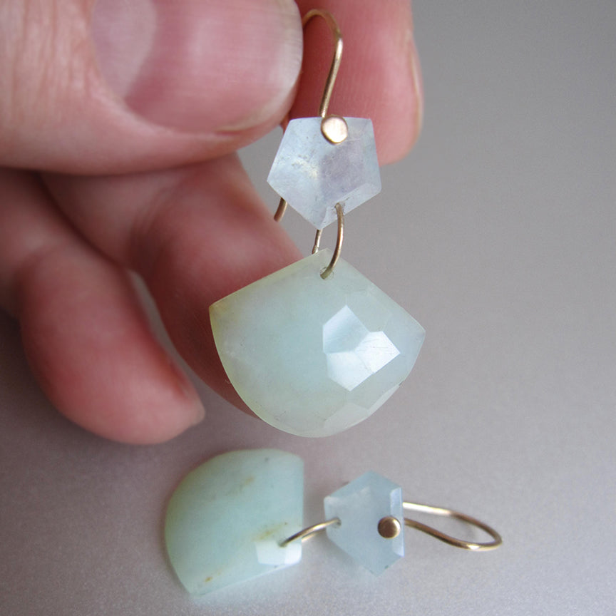 aquamarine and fan-shaped peruvian opal double drops solid 14k gold earrings4