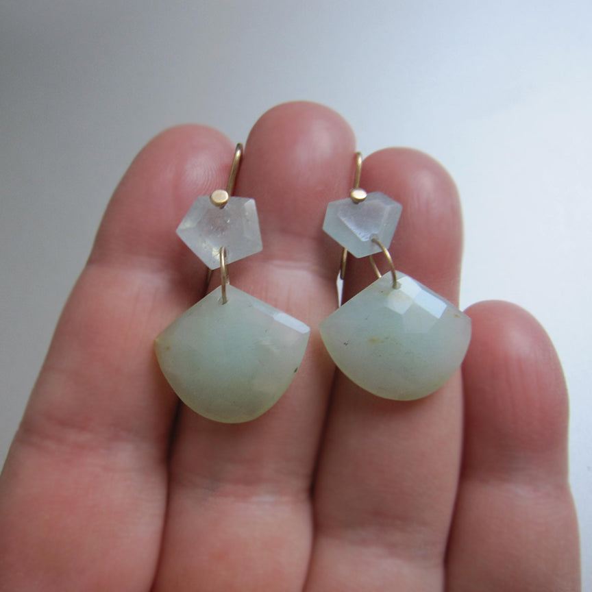 aquamarine and fan-shaped peruvian opal double drops solid 14k gold earrings5