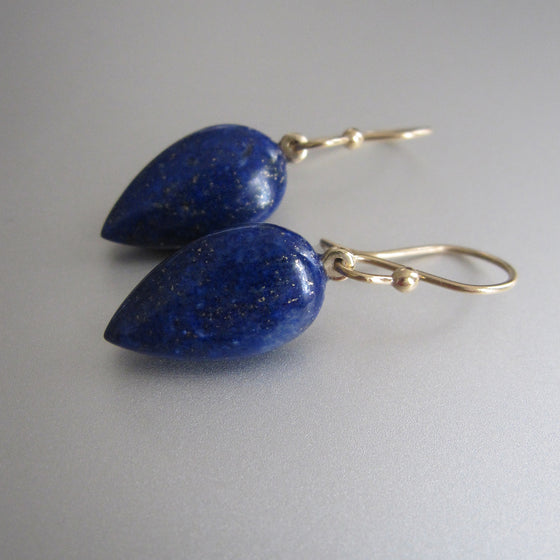 lapis domed pointed drops solid 14k gold earrings