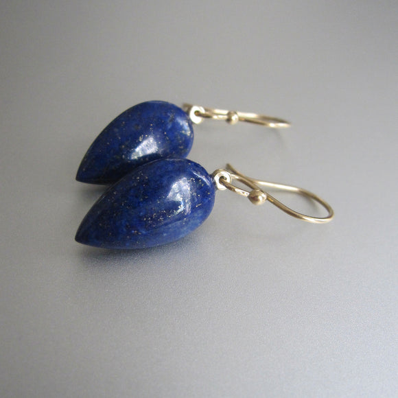 lapis domed pointed drops solid 14k gold earrings