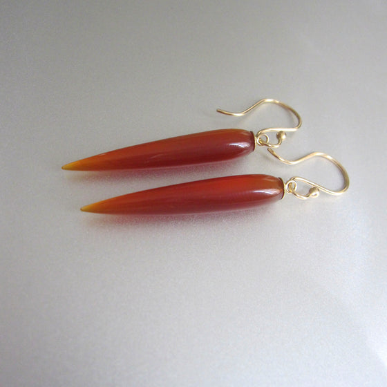 long carnelian spikes solid 14k gold earrings