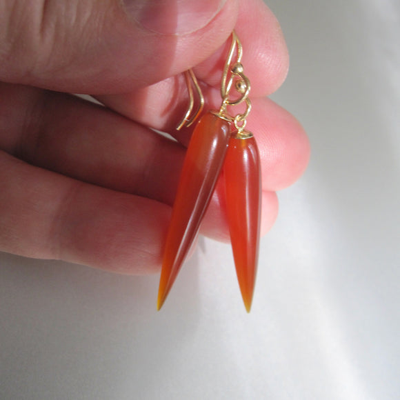 long carnelian spikes solid 14k gold earrings