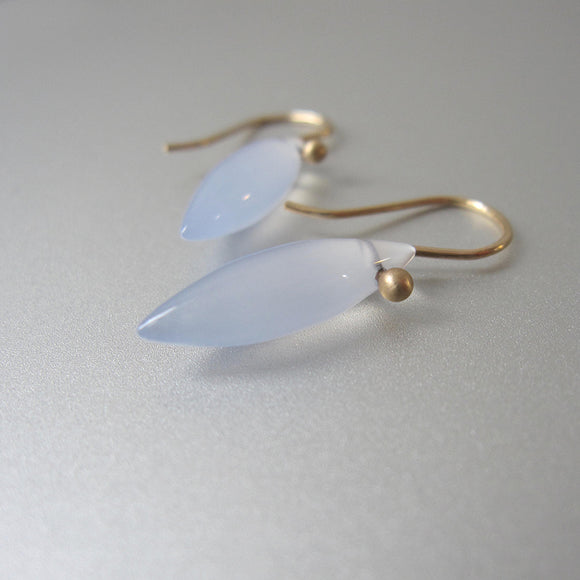 blue chalcedony smooth navette drops solid 14k gold earrings