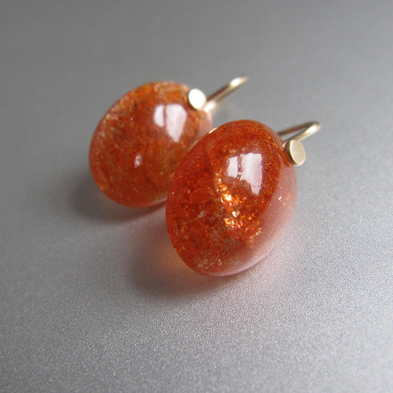 Sunstone Smooth Oval Drops Solid 14k Gold Earrings