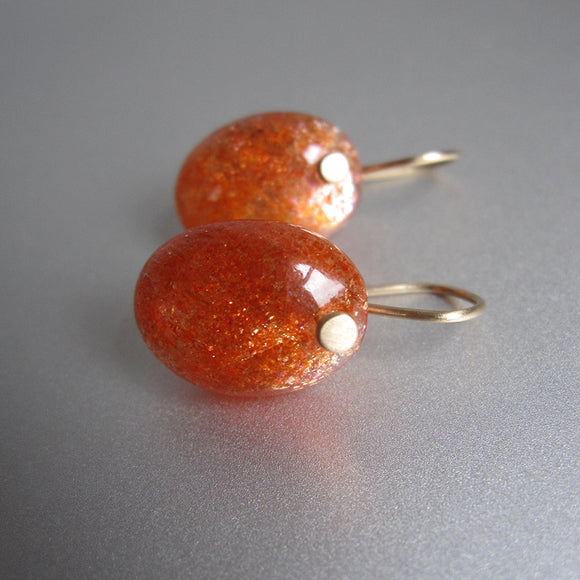 Sunstone Smooth Oval Drops Solid 14k Gold Earrings