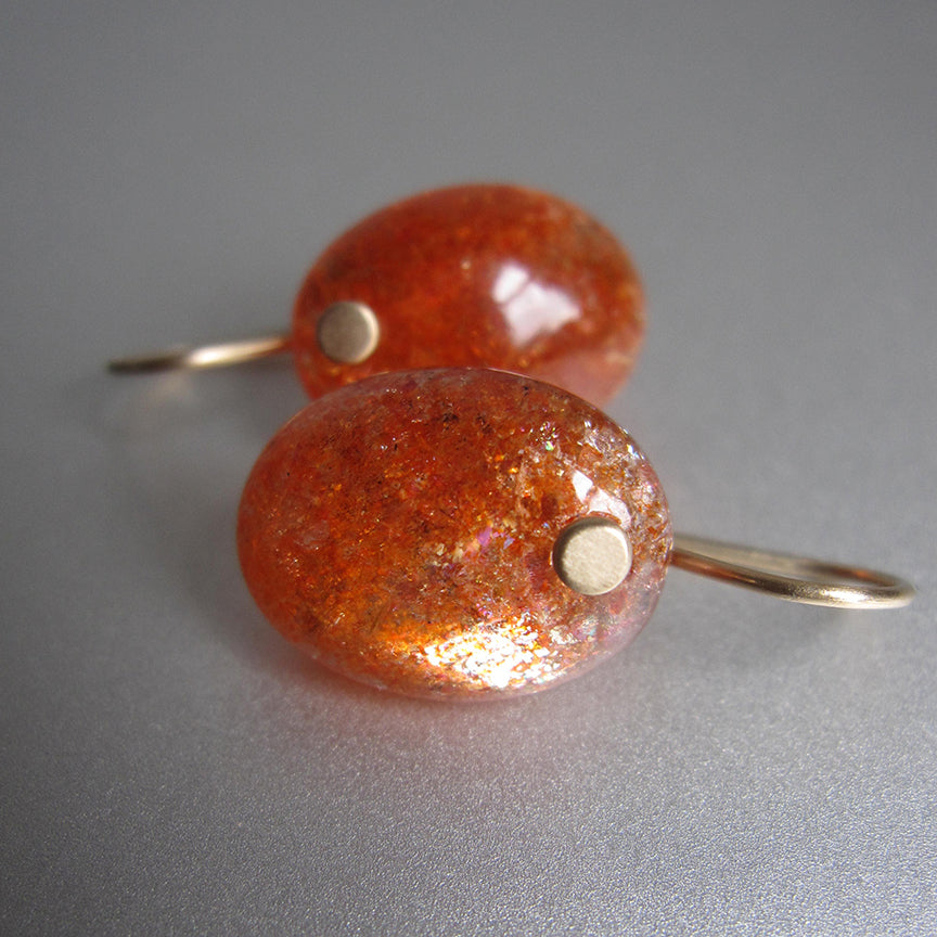Sunstone Smooth Oval Drops Solid 14k Gold Earrings3