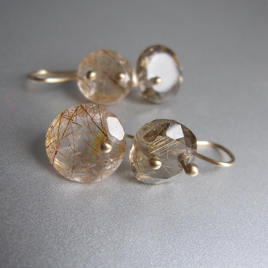 Golden and Copper Rutilated Quartz Round Double Drops Solid 14k Gold Earrings3