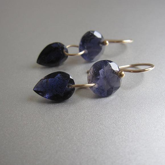 iolite blue double drop solid 14k gold earrings