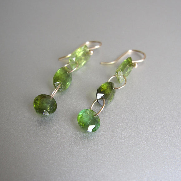 chrome green tourmaline triple drops solid 14k gold earrings