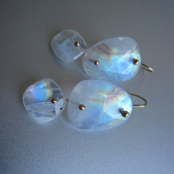 Rainbow Moonstone Mismatched Double Drops Solid 14k Gold Earrings5