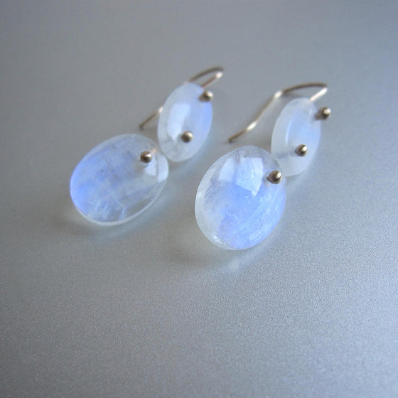 blue moonstone smooth double oval drops solid 14k gold earrings