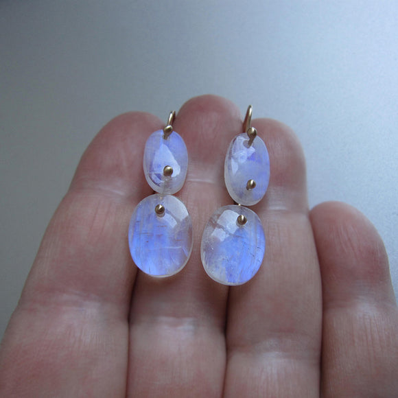 blue moonstone smooth double oval drops solid 14k gold earrings