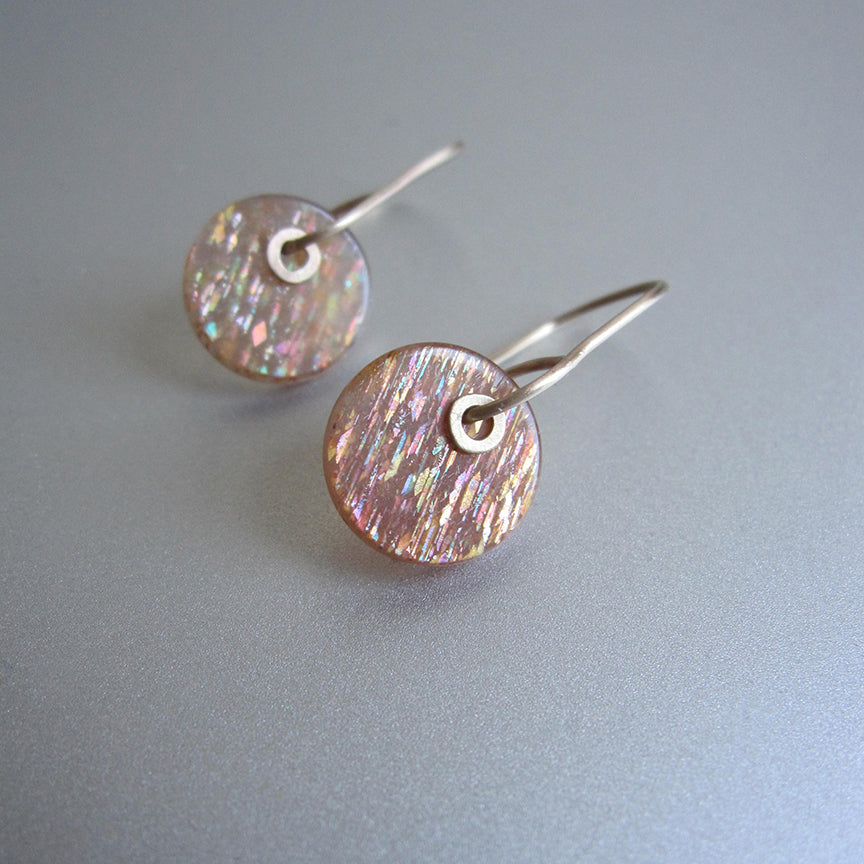 small sunstone discs with sequins solid 14k gold earrings