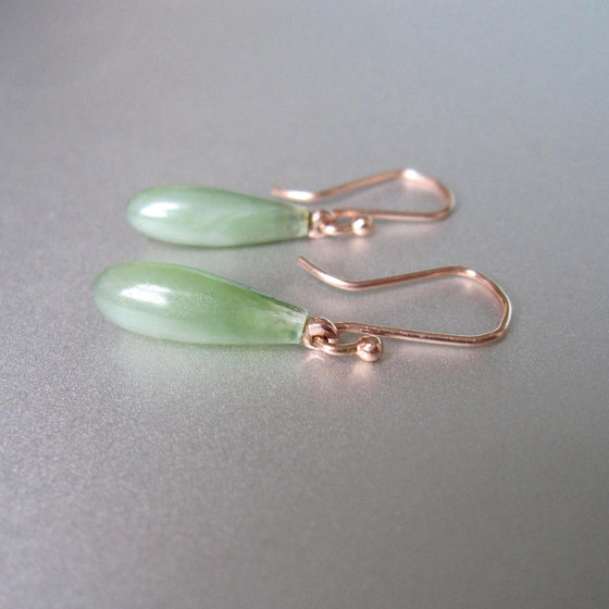 small green nephrite jade bowling pins solid 14k rose gold earrings