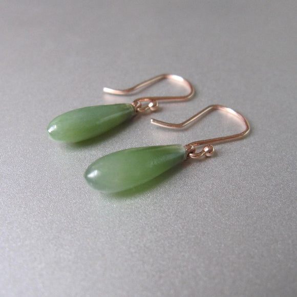 small green nephrite jade bowling pins solid 14k rose gold earrings