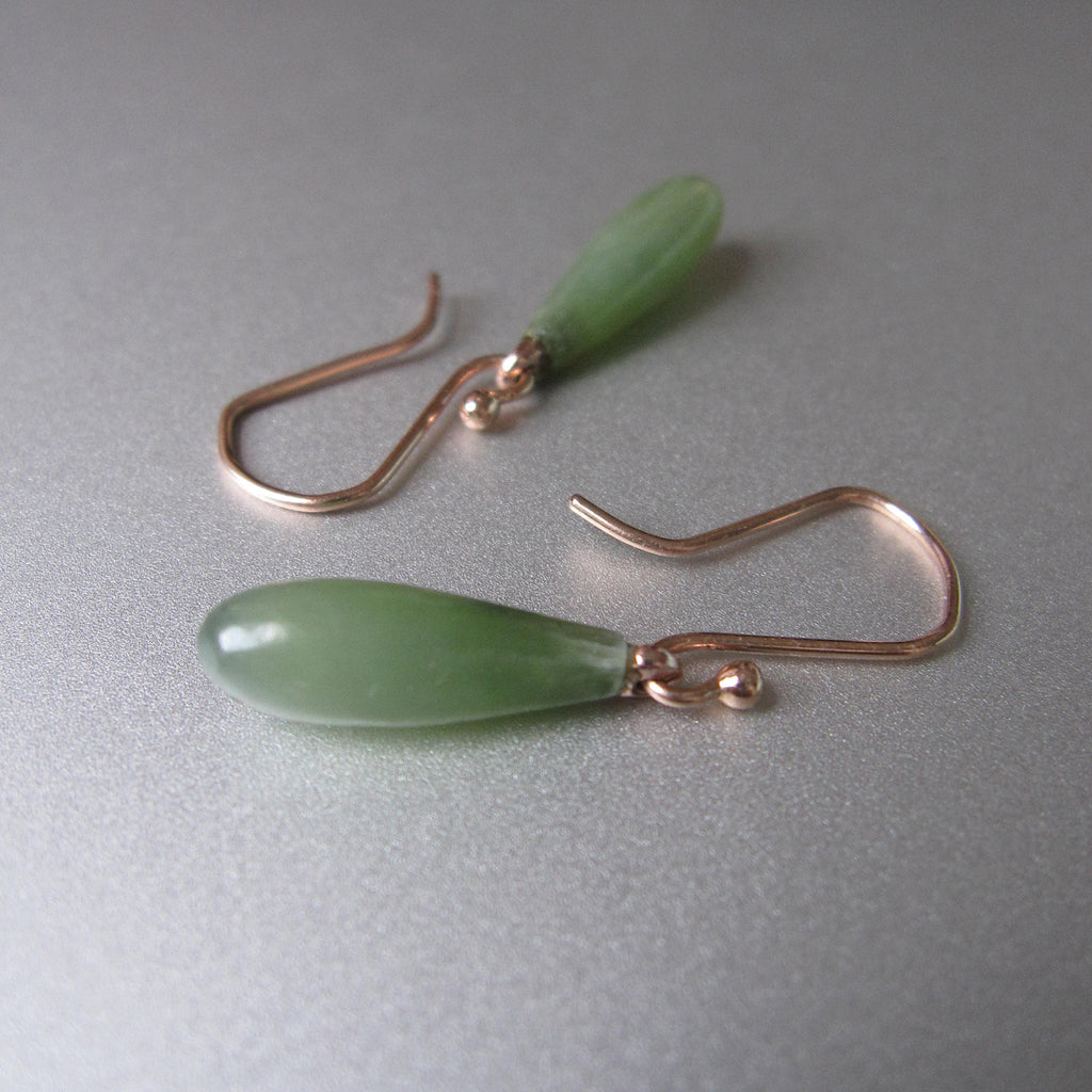 small green nephrite jade bowling pins solid 14k rose gold earrings3