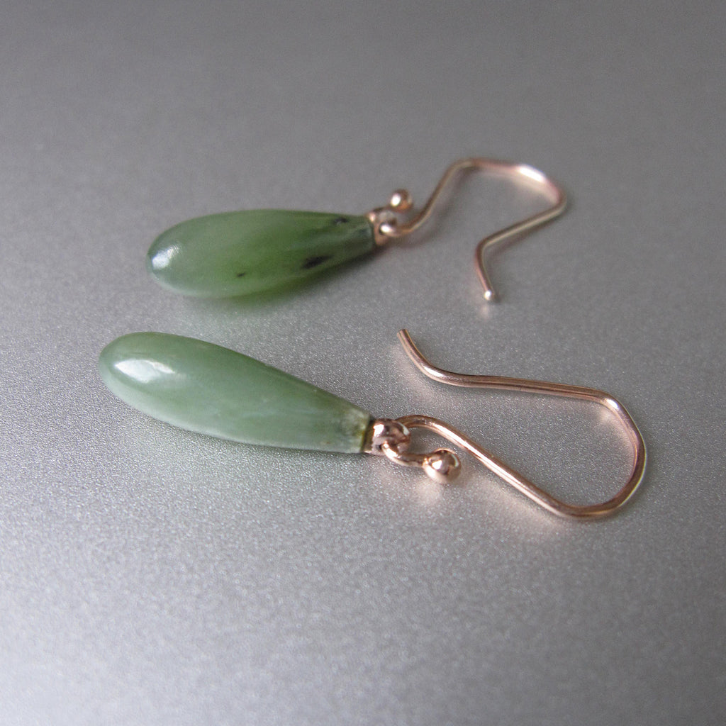 small green nephrite jade bowling pins solid 14k rose gold earrings4