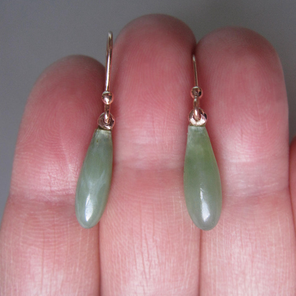 small green nephrite jade bowling pins solid 14k rose gold earrings5