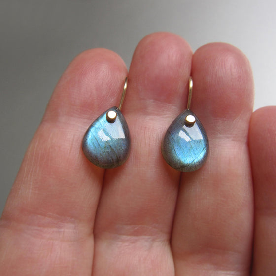 small teal labradorite drops solid 14k gold earrings