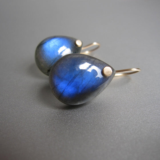 blue labradorite smooth drops solid 14k gold earrings