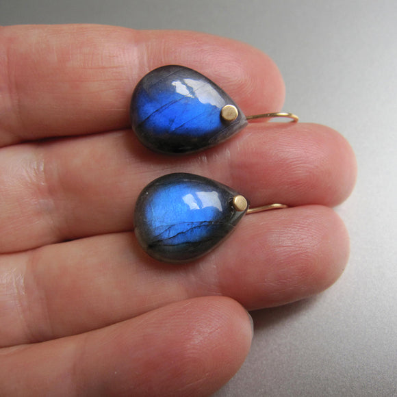 blue labradorite smooth drops solid 14k gold earrings