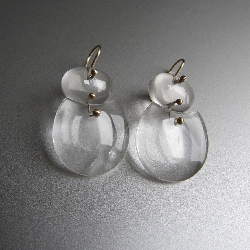 large crystal quartz smooth double drop solid 14k gold earrings