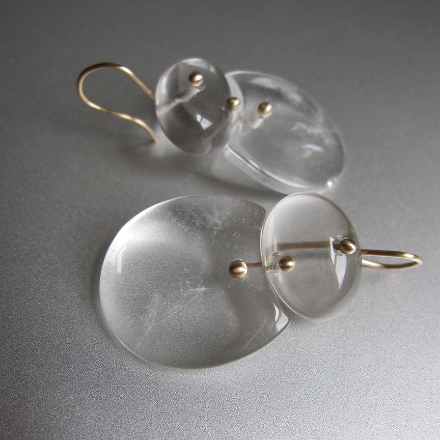 large crystal quartz smooth double drop solid 14k gold earrings3