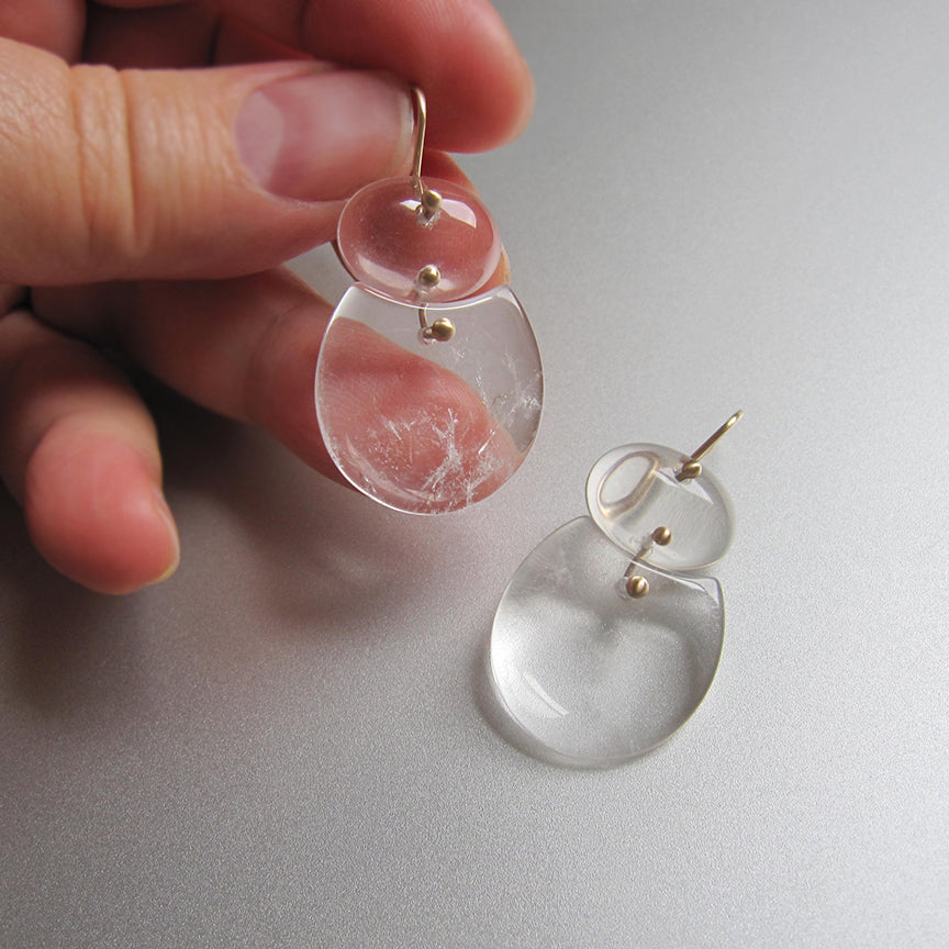 large crystal quartz smooth double drop solid 14k gold earrings4