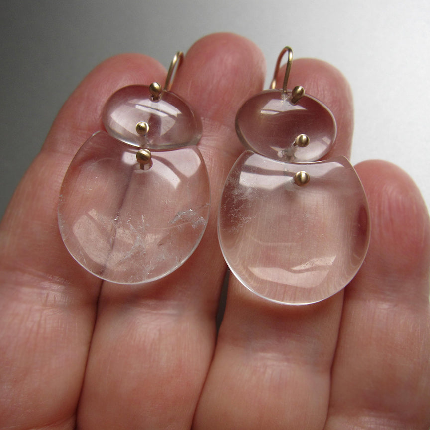 large crystal quartz smooth double drop solid 14k gold earrings5