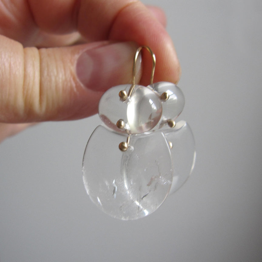 large crystal quartz smooth double drop solid 14k gold earrings2