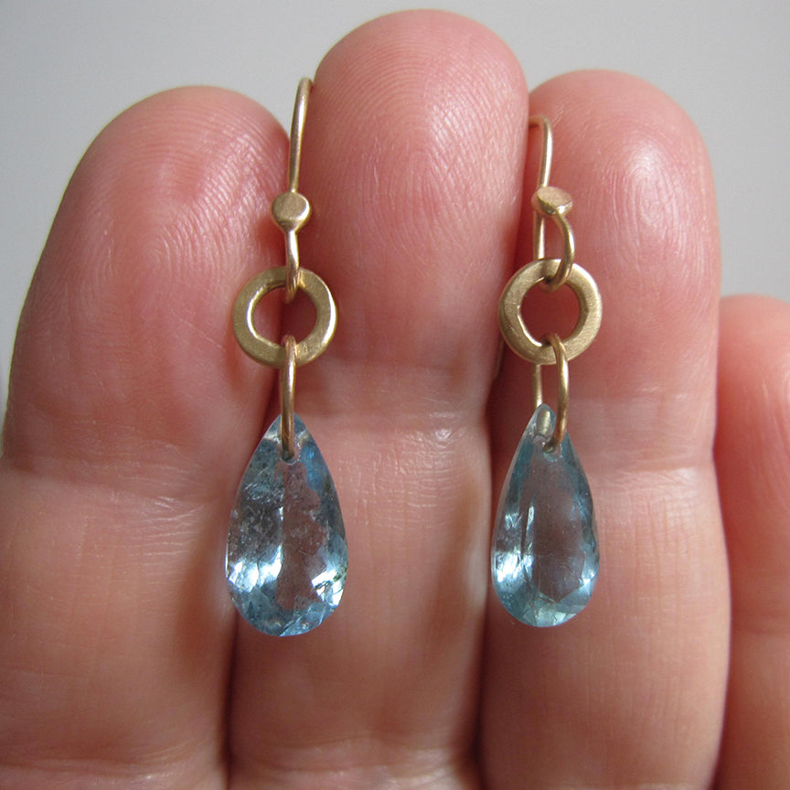 aquamarine drops on hammered gold loops solid 14k gold earrings4