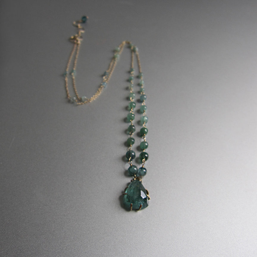 Tourmaline Indicolite Necklace with Prong Set Rose Cut Pendant Solid 14k Gold Necklace5