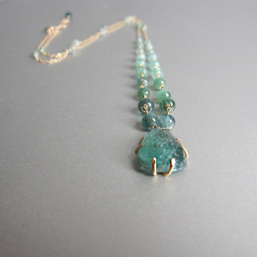 Tourmaline Indicolite Necklace with Prong Set Rose Cut Pendant Solid 14k Gold Necklace3